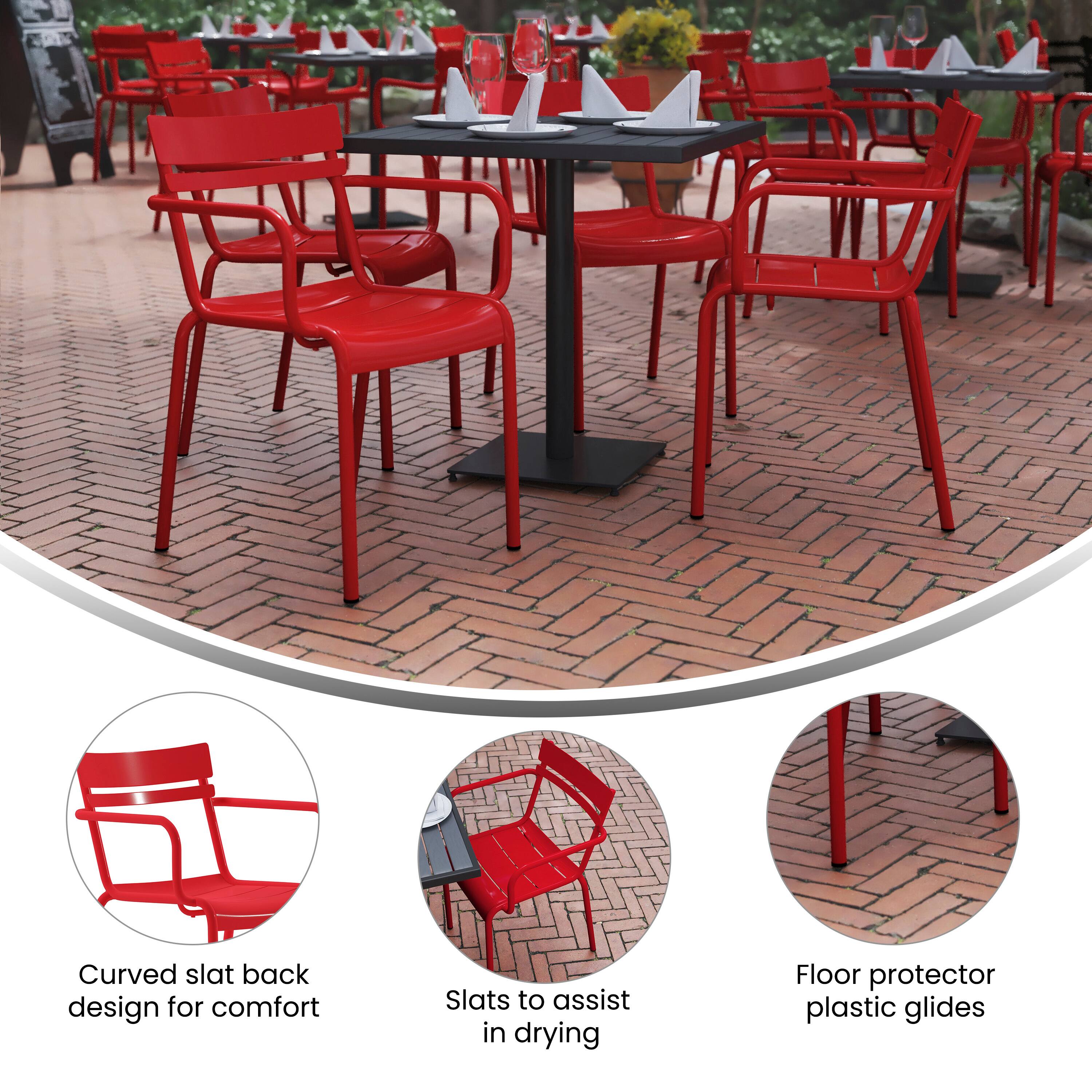 - Curved slat back design for comfort
- Slats to assist in drying
- Floor protector plastic glides