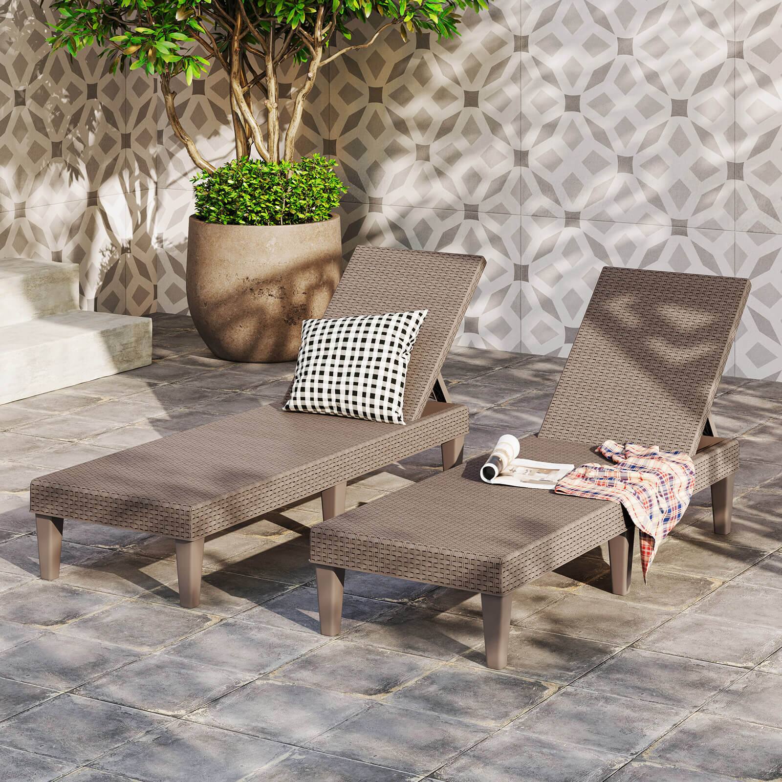 Alt View 1. Costway - Costway 2 PCS Outdoor Chaise Lounger Chair 3-Position Reclining Chair with Waterproof Rattan - Brown.