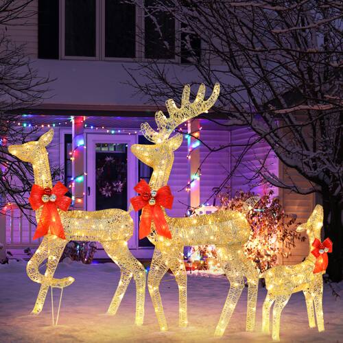 Alt View 10. Winado - 3PCS Christmas Reindeer Family 4FT Set with Lights, Plastic Decorative Knot for Indoor Outdoor Holiday Party Decorations - Golden.