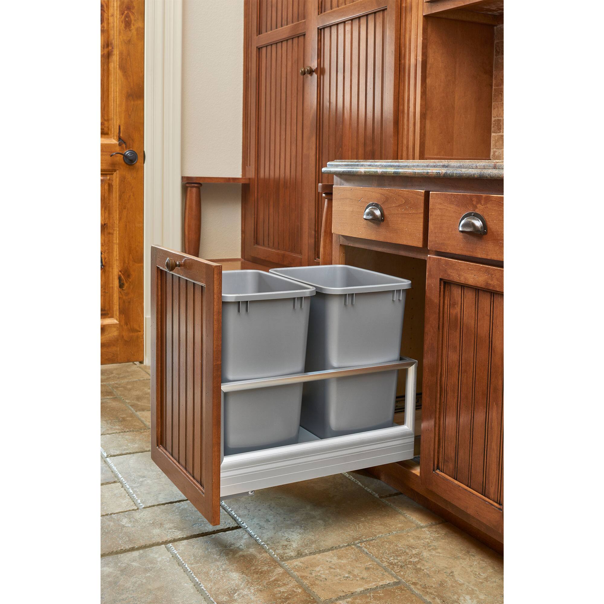 Alt View 1. Rev-A-Shelf - Rev-A-Shelf Double Pullout Kitchen Trash Can 35 qt. Rev-A-Motion, 5149-18DM-217 - Silver.