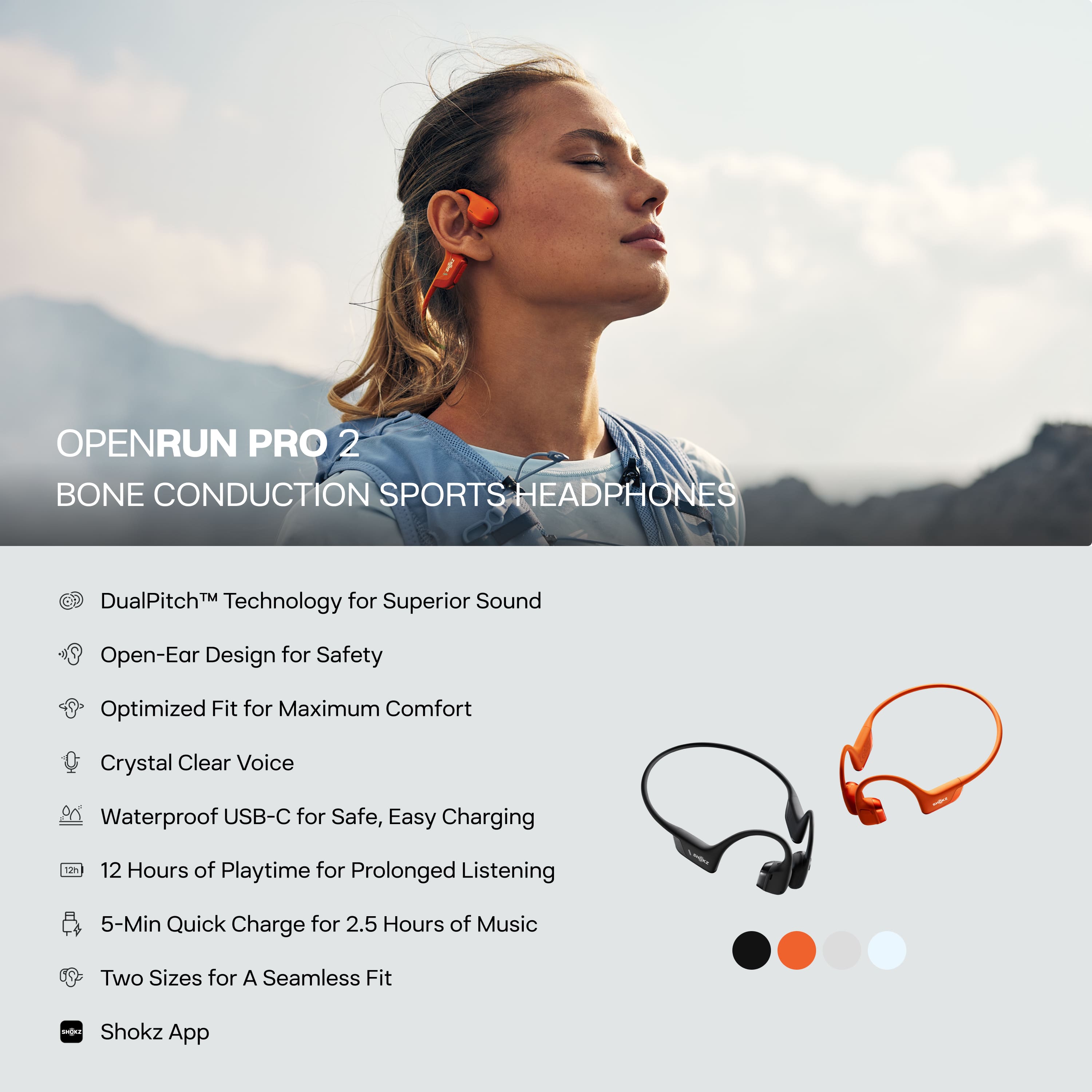 Shokz OpenRun Pro2 Mini S821 オレンジ SHOKZ OpenRun Pro 2 Mini Wireless Hybrid Sports S821-MN-OR-US