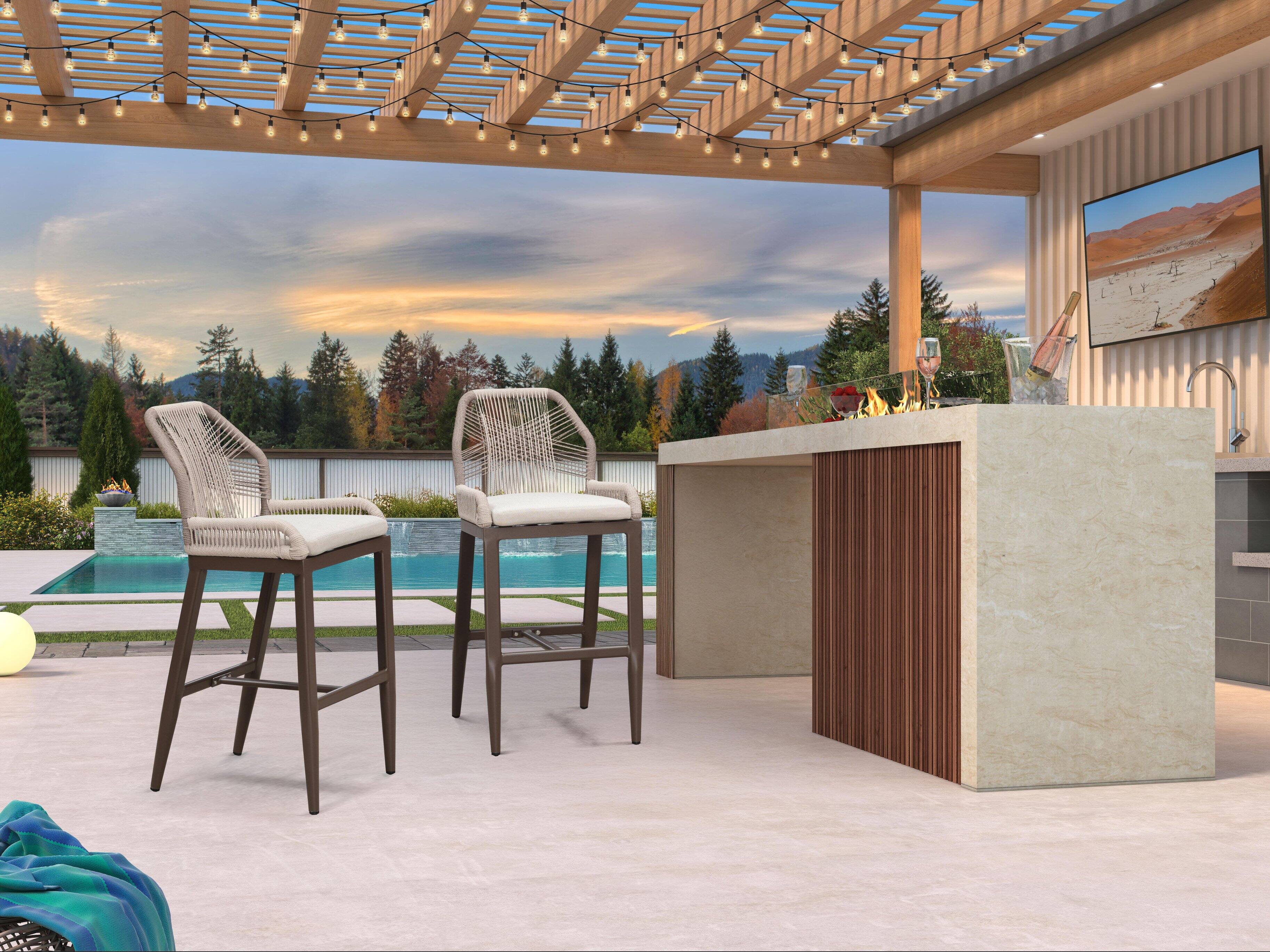 Alt View 1. PURPLE LEAF - Patio Outdoor Bar Stool Bar Height Set of 2 Rattan Chair with Back Modern Aluminum Woven Barstools for Garden Indoor - Coffee-Bar Stool.