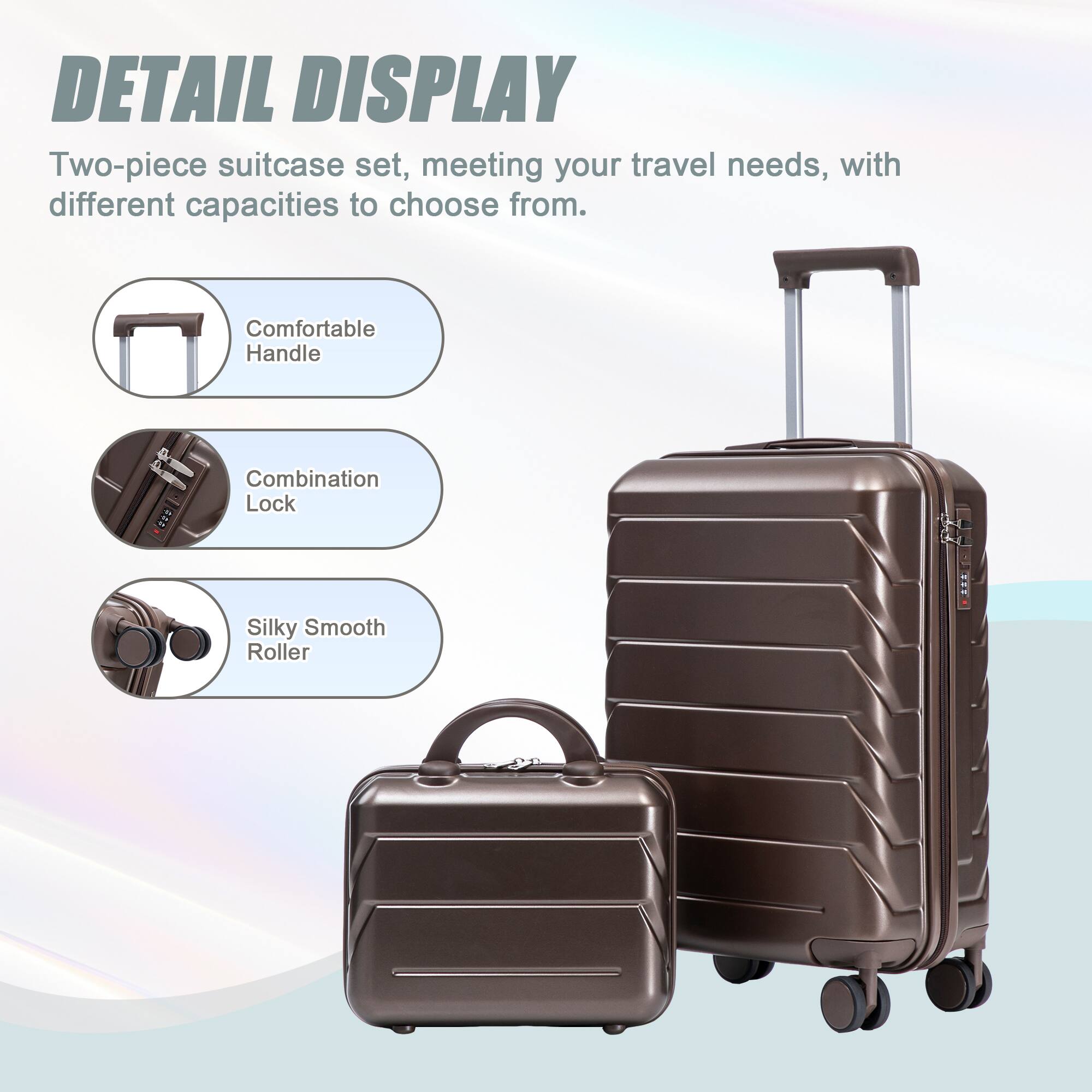 MERAVOM Carry on Luggage Set 2 Piece ABS Hardside Suitcase with Spinner ...