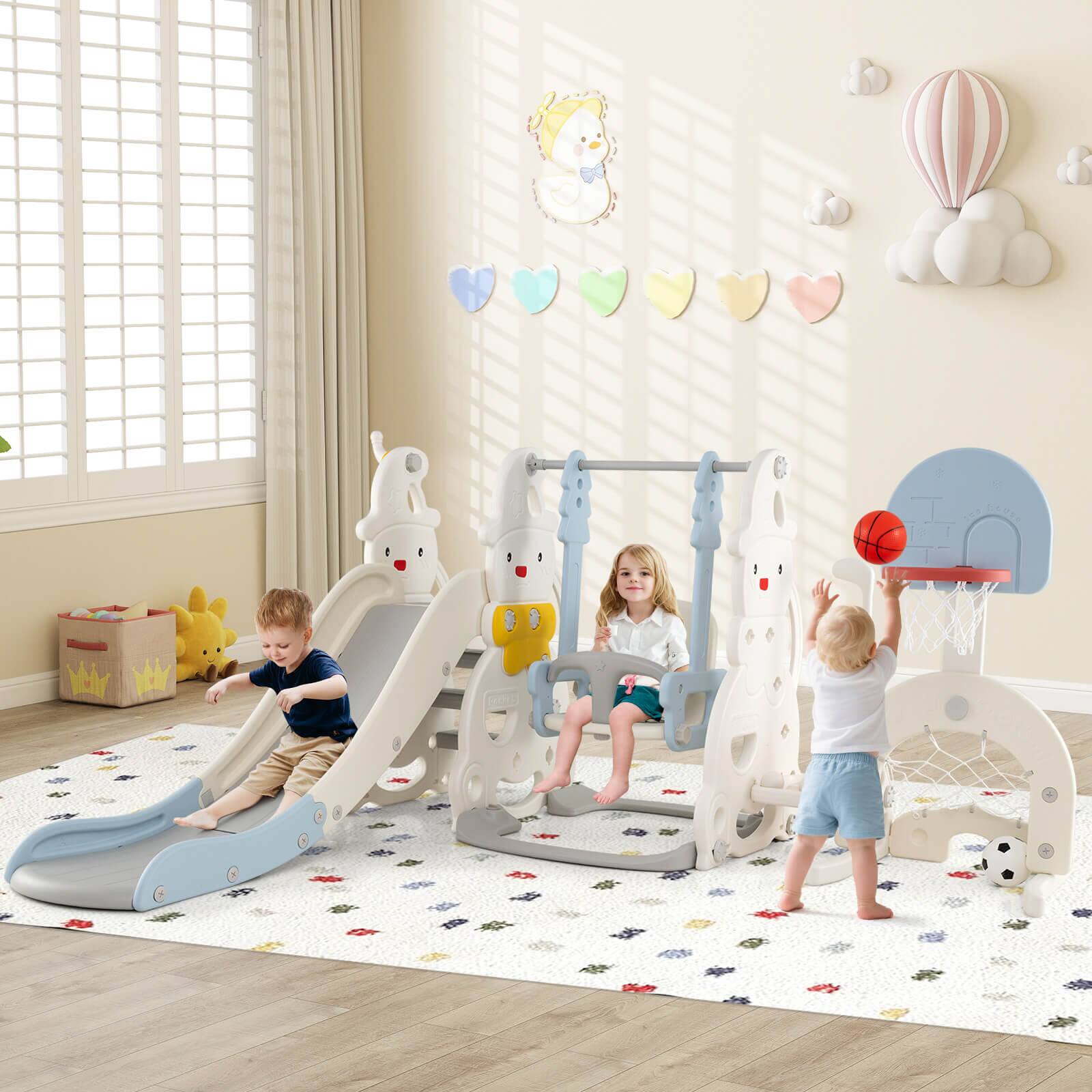 Alt View 1. Costway - Costway 7-in-1 Toddler Slide with Height Adjustable Basketball Hoop & Swing Golf Soccer - Multicolor.