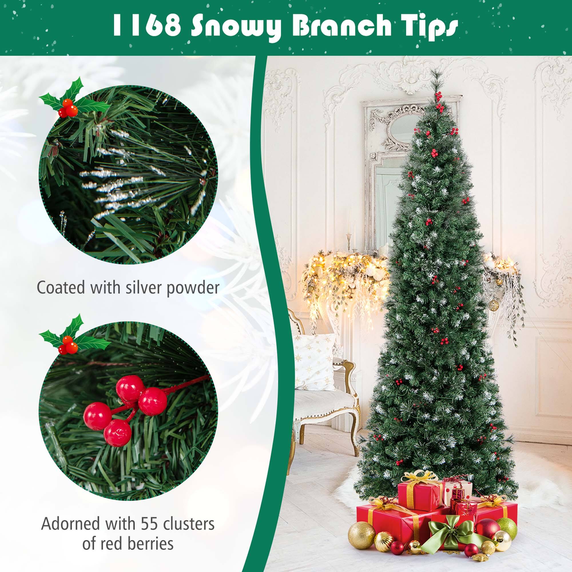 I 1168 Snowy Branch Tips Coated with silver powder Adorned with 55 clusters of red berries