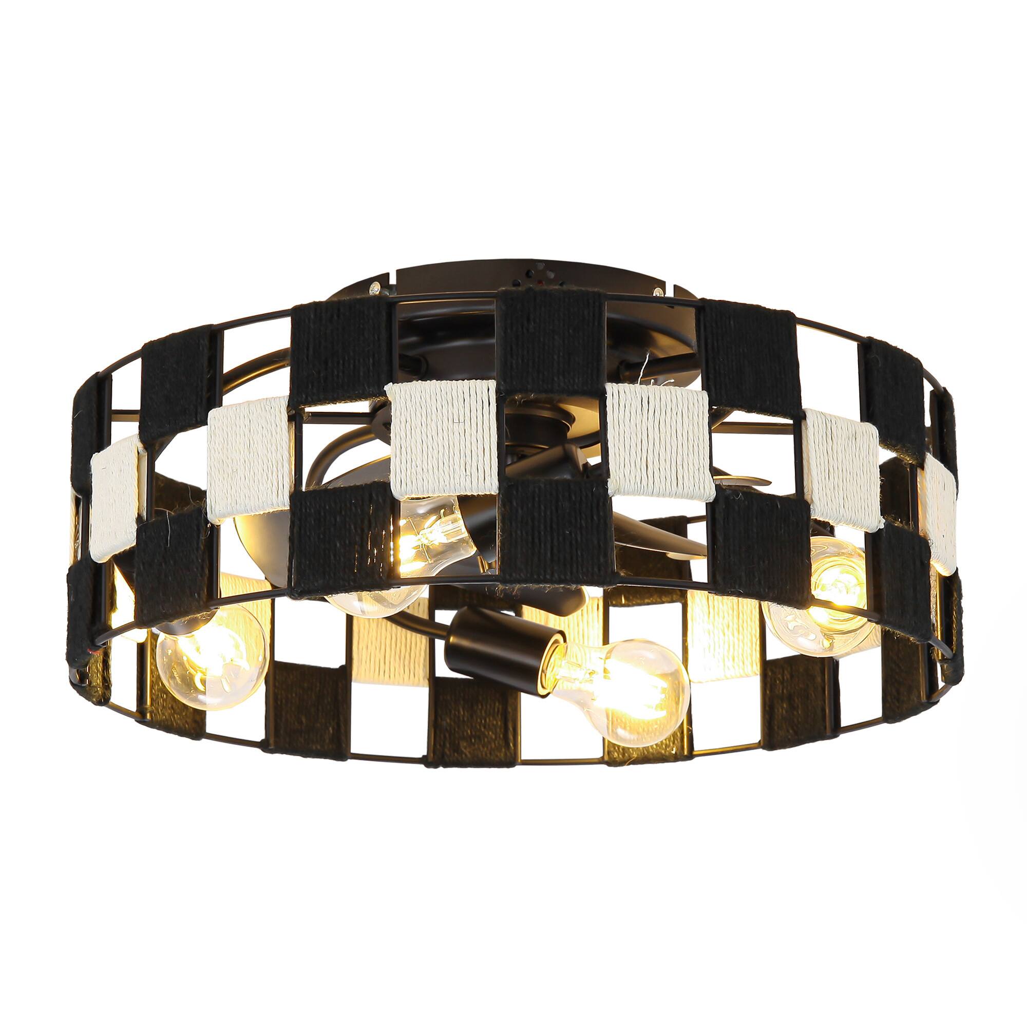 Alt View 1. Parrot Uncle - 17.7 in. Rope Checkerboard Caged Smart Ceiling Fan with Light, Remote and APP Control - Black.