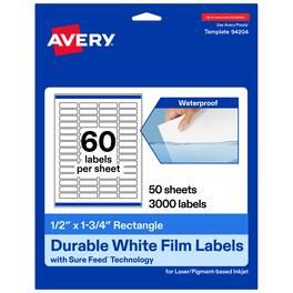 Avery - 1/2" x 1-3/4" Waterproof Rectangle Labels, 3,000 Labels - White