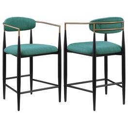Manhattan Lane - Tiara Counter Height Chair Set of 2, Teal Green, Black Metal 25 Inch - Teal Green, Gold, Black