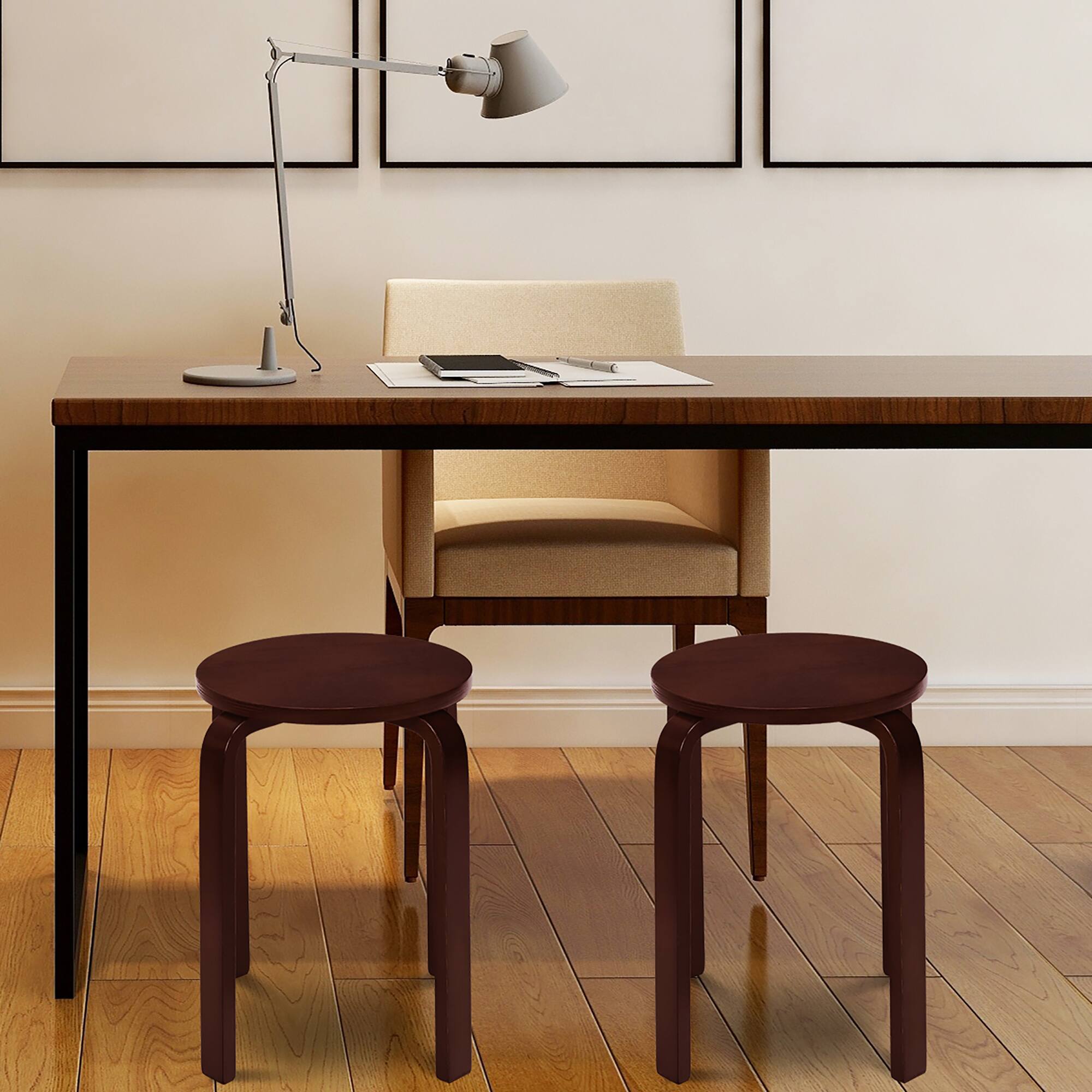 Alt View 3. Gymax - Gymax Set of 4 18" Stacking Stool Round Dining Chair Backless Wood Home Decor Brown - Brown.