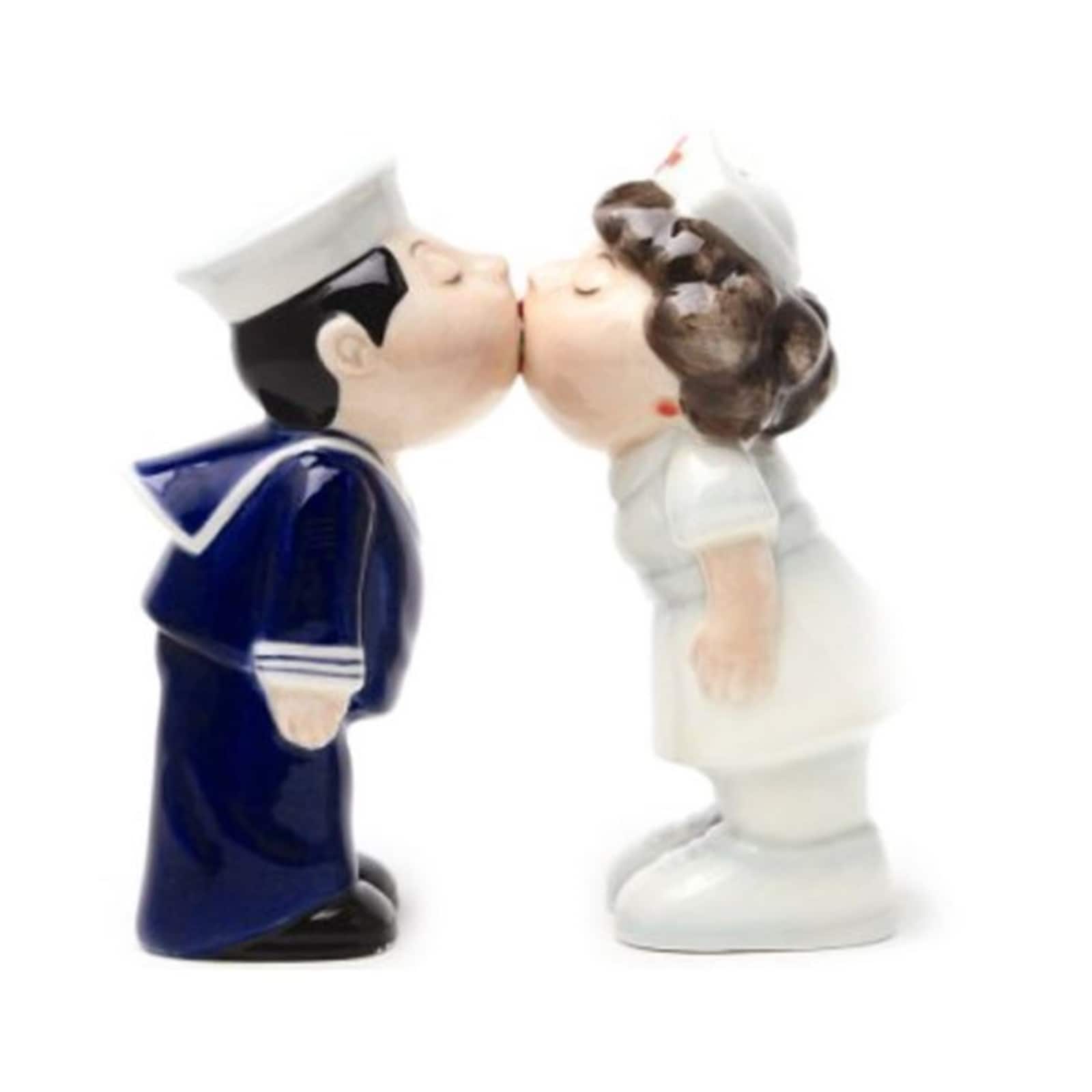 Pacific Trading - Nurse and Sailor Kissing Magnetic Ceramic Salt and Pepper Shakers - Multicolor