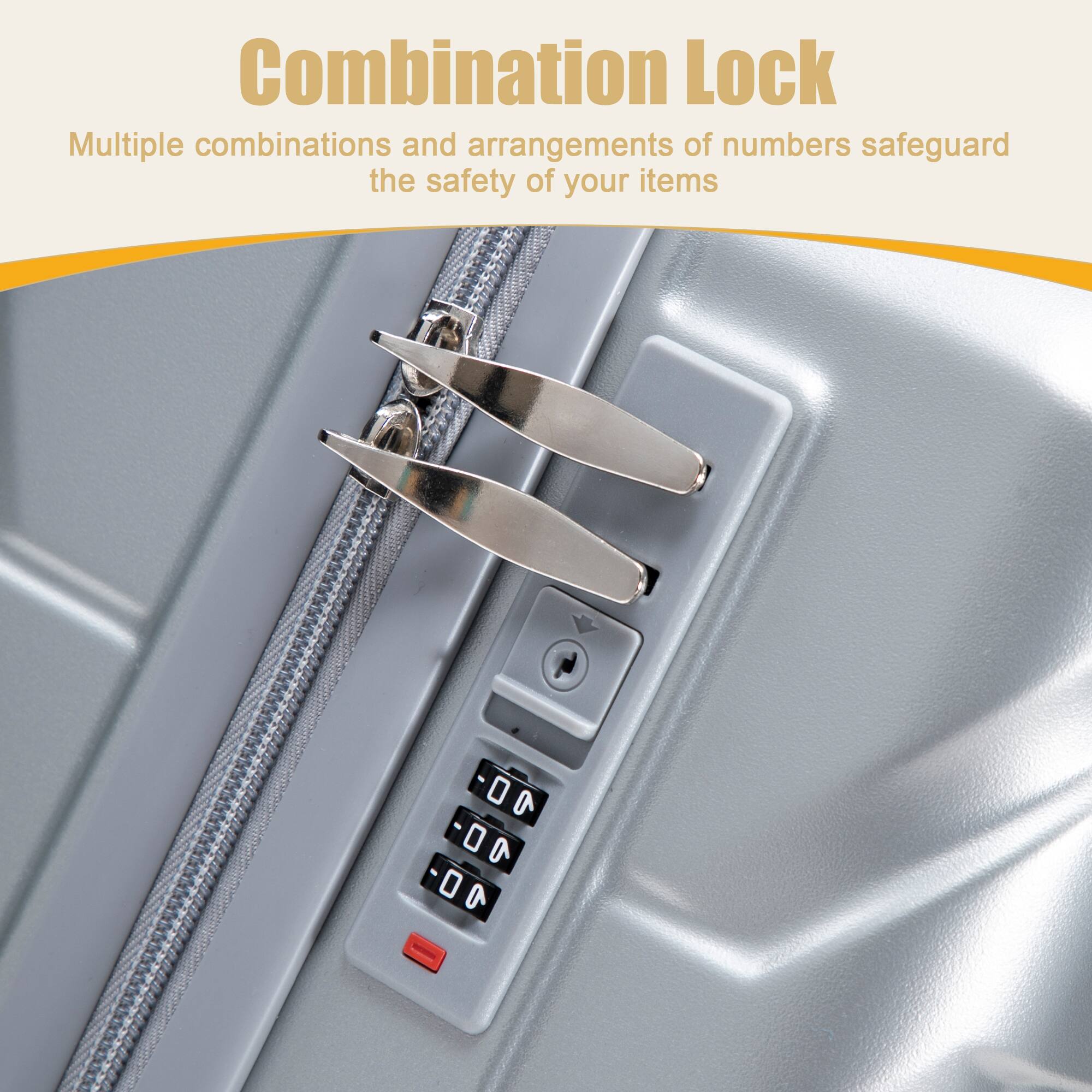 Combination Lock  
Multiple combinations and arrangements of numbers safeguard the safety of your items
