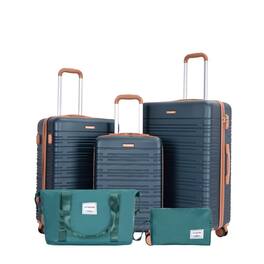 BreeBe - Durable 5-Piece ABS Luggage Set with Spinner Wheels and TSA Lock - Dark Green