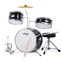 VEVOR - Kids Drum Set, 3-Piece, 14 in Beginner Drum Set with Adjustable Throne Cymbal Pedal Two Pairs of Drumsticks - Black
