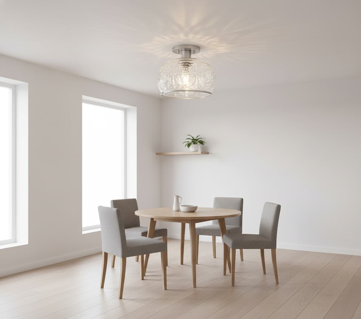 Alt View 2. FINEAK - 9.06" Brushed Nickel Globe Glass Semi-Flush Ceiling Light.