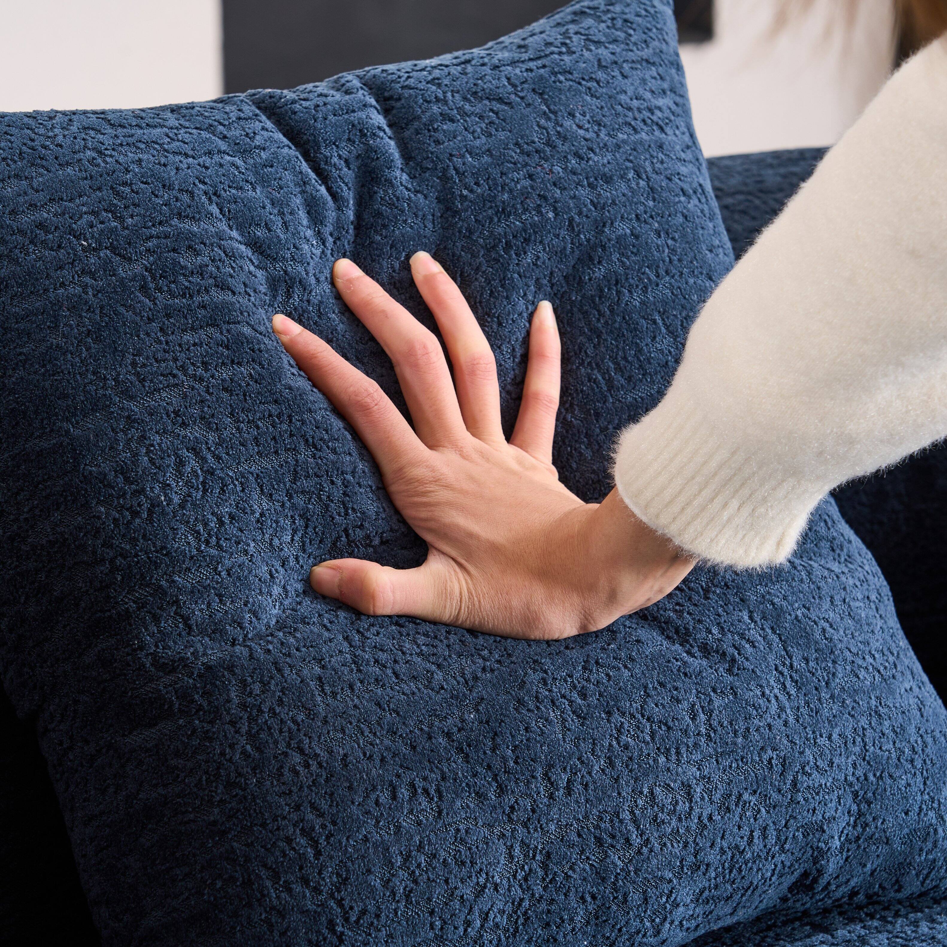 Alt View 2. Anysun - 65" Curved Chenille Loveseat Sofa - Full Compression Sponge, No Assembly, 300 lbs Capacity, Includes 3 Pillows - Blue.