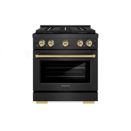 ZLINE - Autograph 30 in. 4.2 cu. ft. Manual Clean Freestanding DuoPro Gas Range in Black SatinSteel and Bronze Accents - Black Satin Stainless Steel