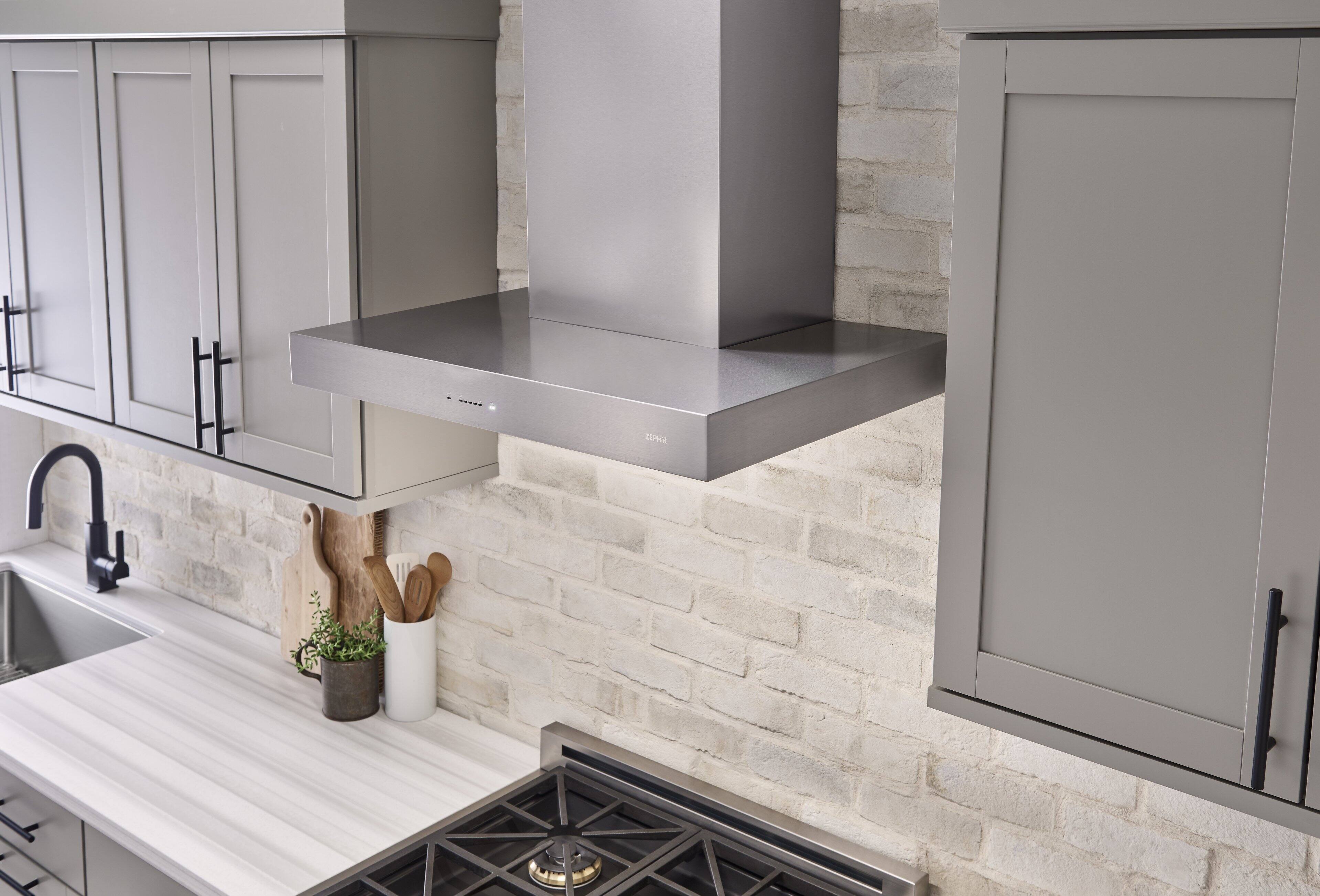 Alt View 14. Zephyr - Roma 36 in. 600 CFM Wall Mount Range Hood with LED Light - Stainless Steel.