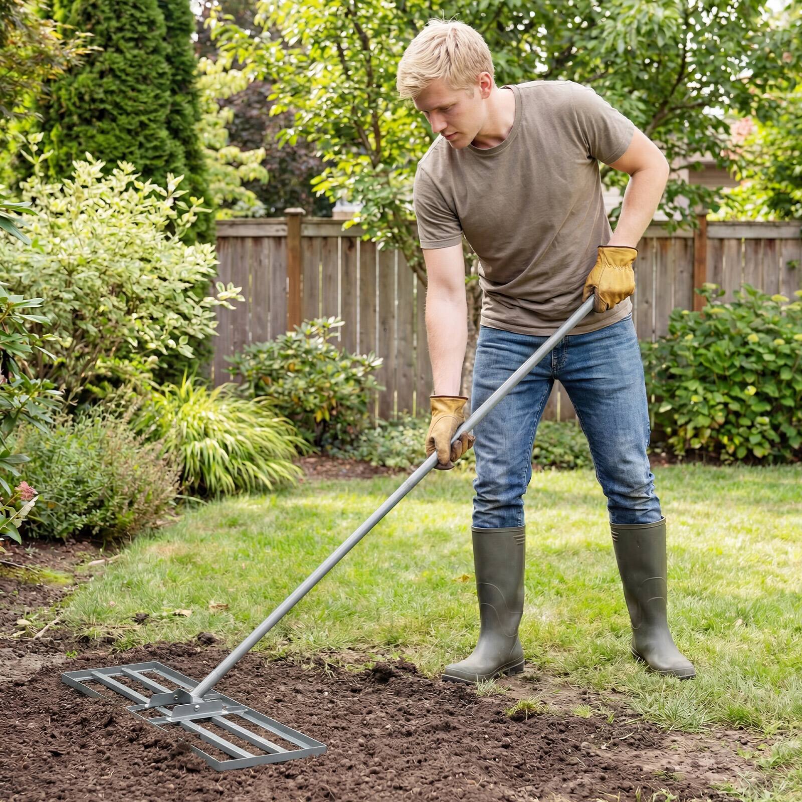 Alt View 3. Gymax - Gymax Lawn Leveling Rake 30'' x 10'' Heavy Duty Lawn Level Tool for Soil w/67'' Handle Silver - Silver.