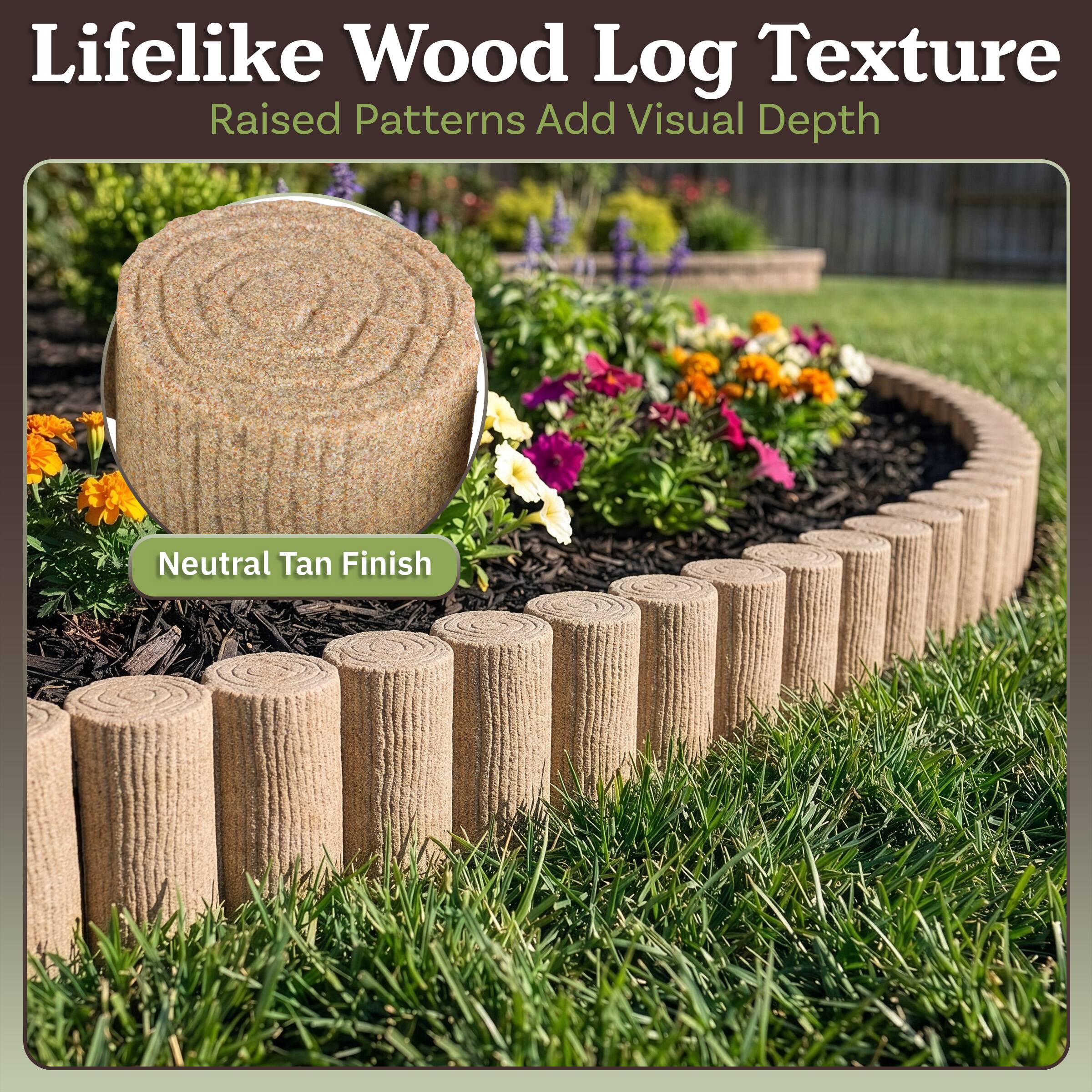 Lifelike Wood Log Texture  
Raised Patterns Add Visual Depth  
Neutral Tan Finish