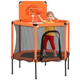 Qaba - 48" Trampoline, Enclosure Net, Basketball Hoop, Mini Indoor Outdoor, Gifts - Orange