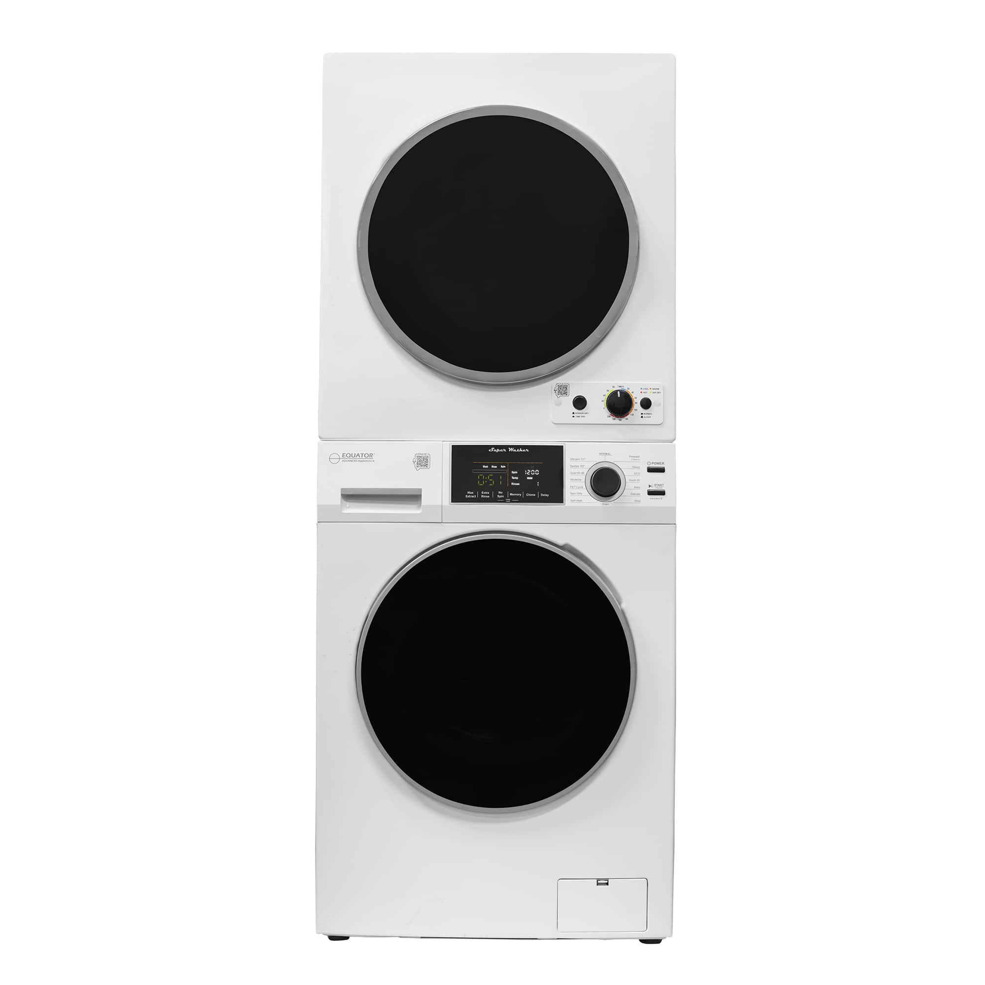 Equator - PET STACKABLE 13 lbs EW 826 Washer 1.6cf + ED 850S Vented Sensor Knob Dryer 3.5cf - White
