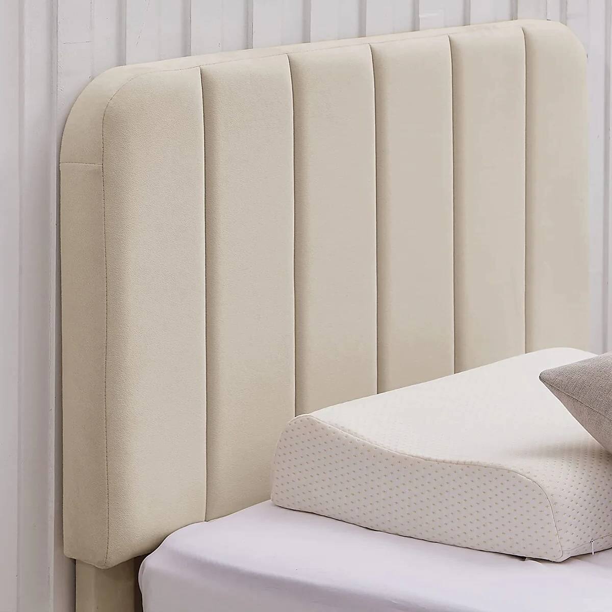 Left. Hivvago - Hivvago Twin size Upholstered Platform Bed Frame with Headboard - Beige.