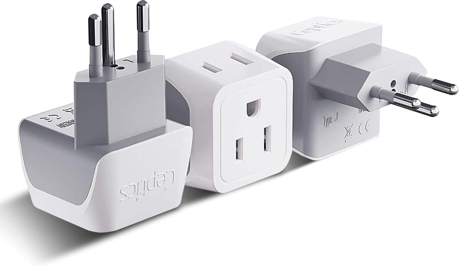 Ceptics - Switzerland Travel Adapter Plug with Dual USA Input - Power - Type J (3 Pack) - Ultra Compact - White