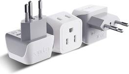 Ceptics - Switzerland Travel Adapter Plug with Dual USA Input - Power - Type J (3 Pack) - Ultra Compact - White