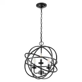 Prominence Home - 3 Light Chandelier Pendant Lighting Fixture, Birchberry, Black
