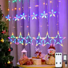 MOSZAR LLC - LED Star Curtain Lights – 138 LEDs, 12 Stars, Remote & Timer, Dimmable