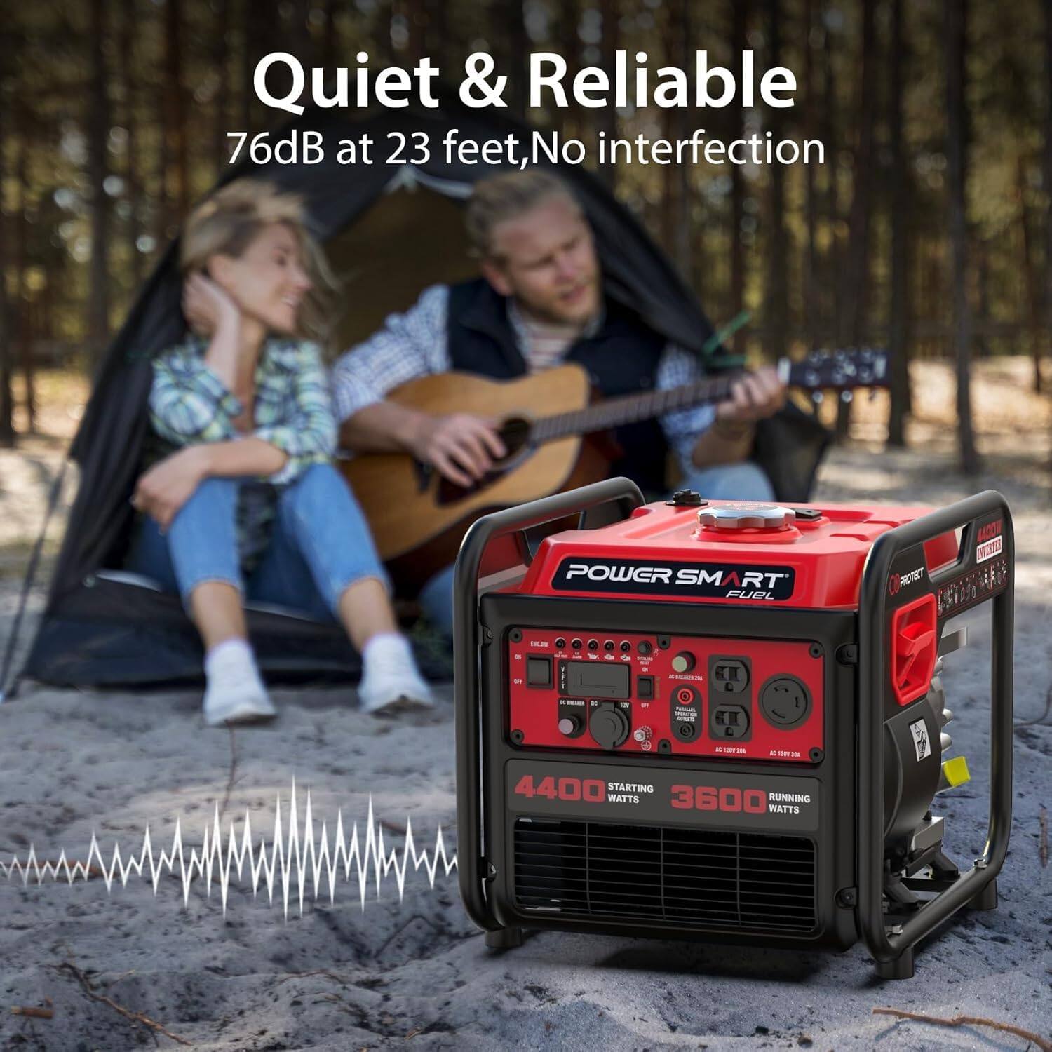 Quiet & Reliable  
76dB at 23 feet, No interfection  

POWER SMART FUEL  
PROTECT  
ENLOW  
20  
UP  

KNOO  
UT  
SPECIAL  
201  

: av The 4400 STARTING WATTS 3600 RUNNING WATTS