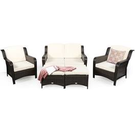 Kadyn - 5 Pcs Patio Cushioned Rattan Furniture Set, All Weather Outdoor Sectional Sofa - White