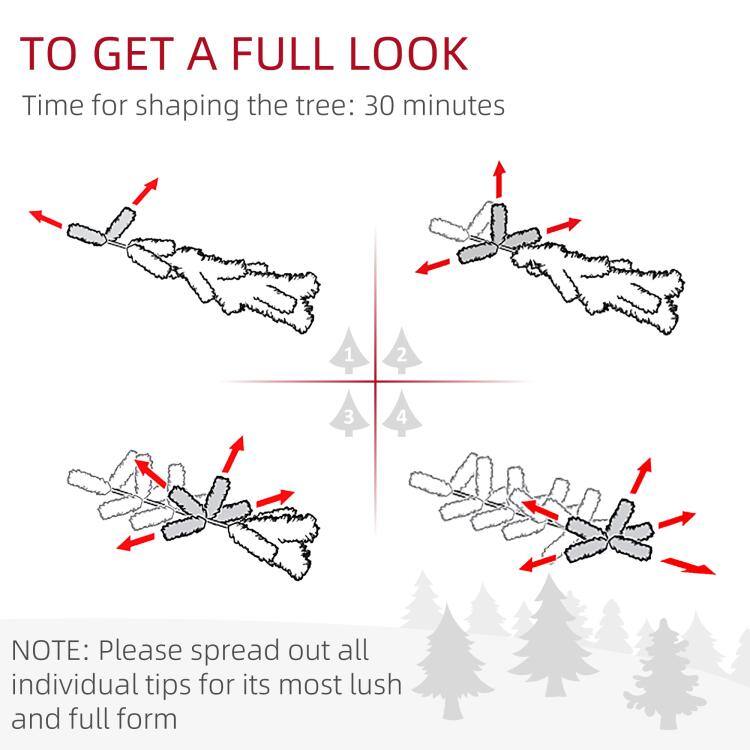 TO GET A FULL LOOK  
Time for shaping the tree: 30 minutes

1  
2  
3  
4  

NOTE: Please spread out all individual tips for its most lush and full form
