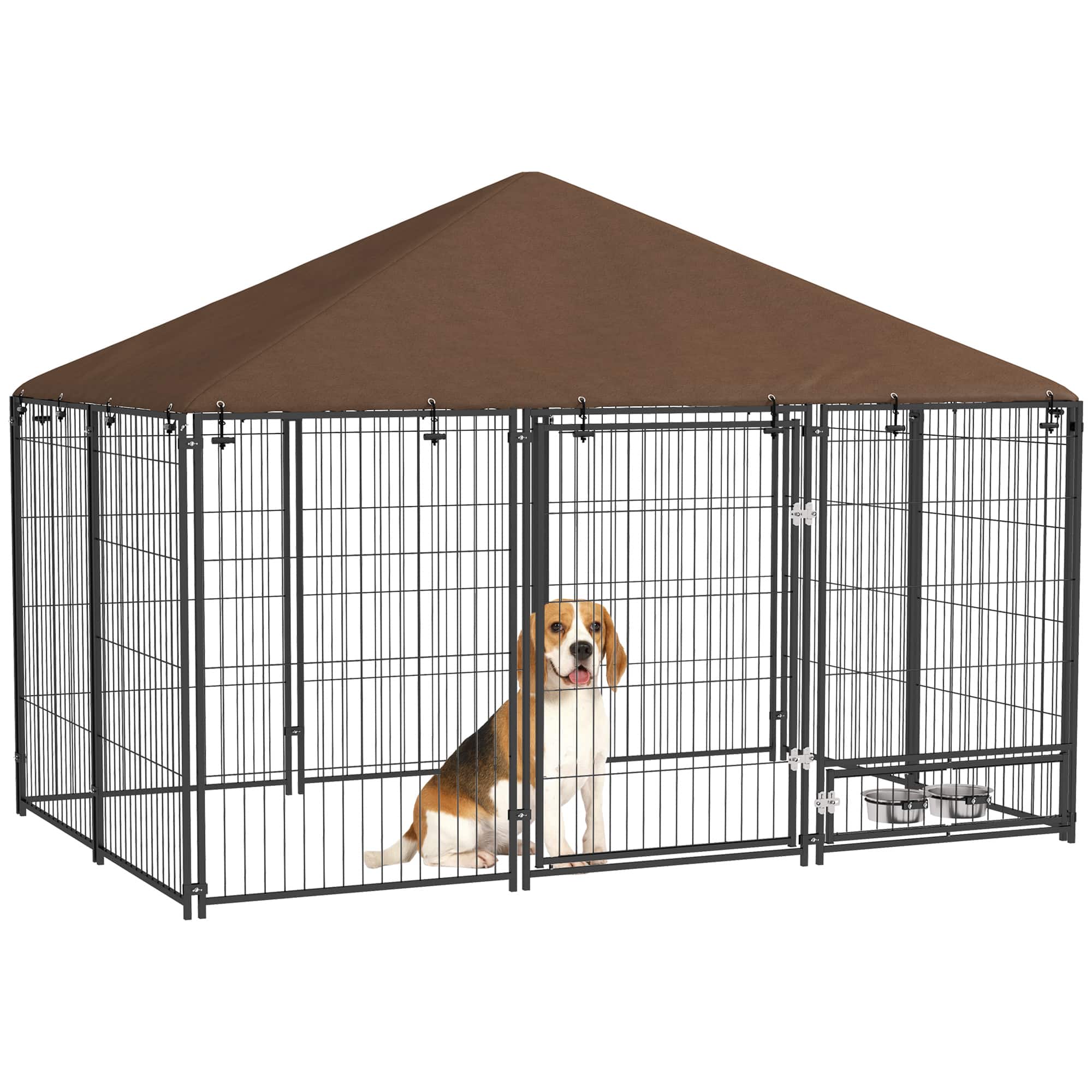 Pawhut - Dog Kennel, 6.9' x 4.6' x 5' Puppy Play Pen with Canopy - Black