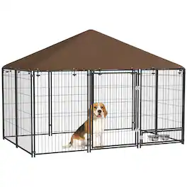 Pawhut - Dog Kennel, 6.9' x 4.6' x 5' Puppy Play Pen with Canopy - Black
