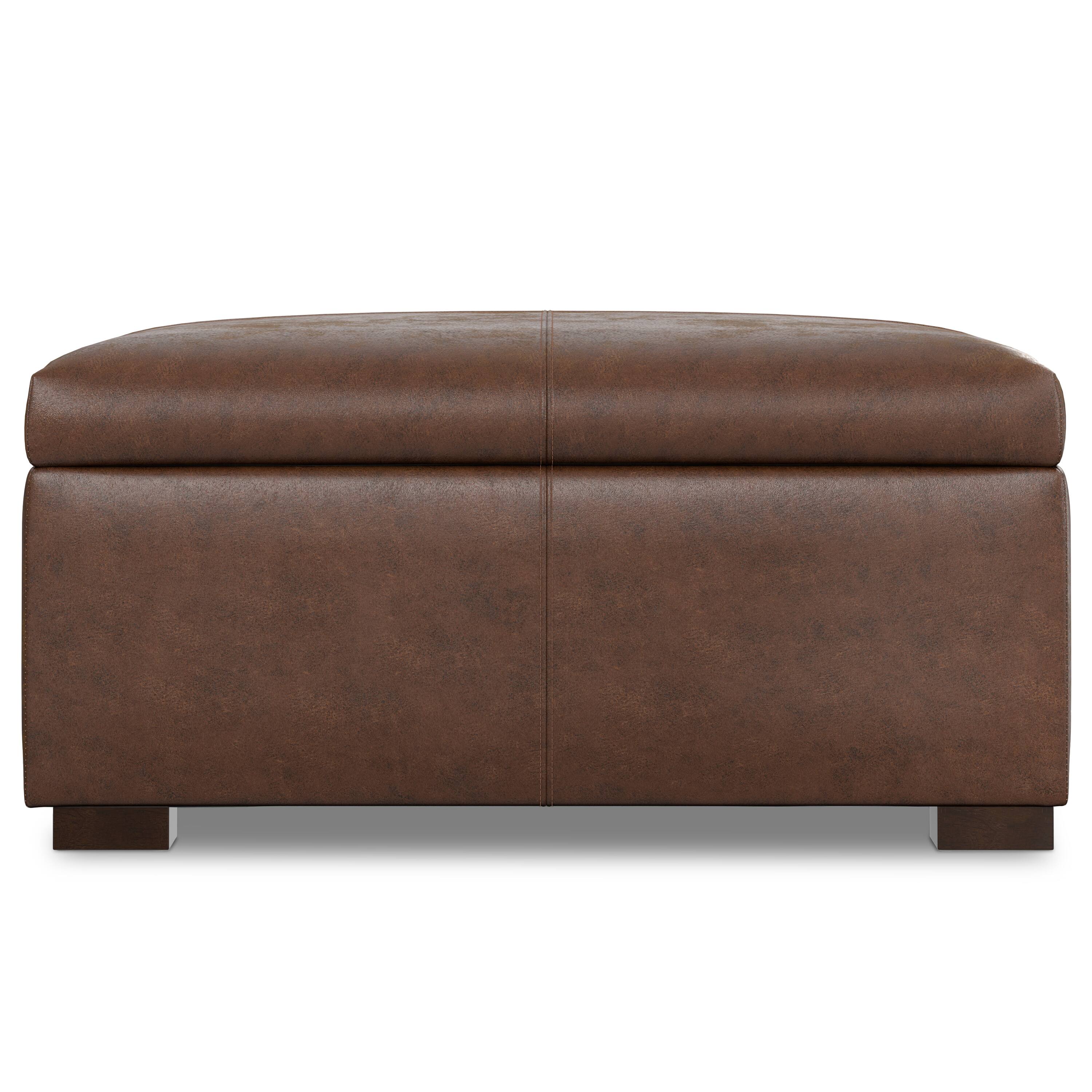 Left. Simpli Home - Gabbie 36 inch Wide Square Coffee Table Storage Ottoman in Distressed Chestnut Brown Vegan Leather - Distressed Chestnut Brown.