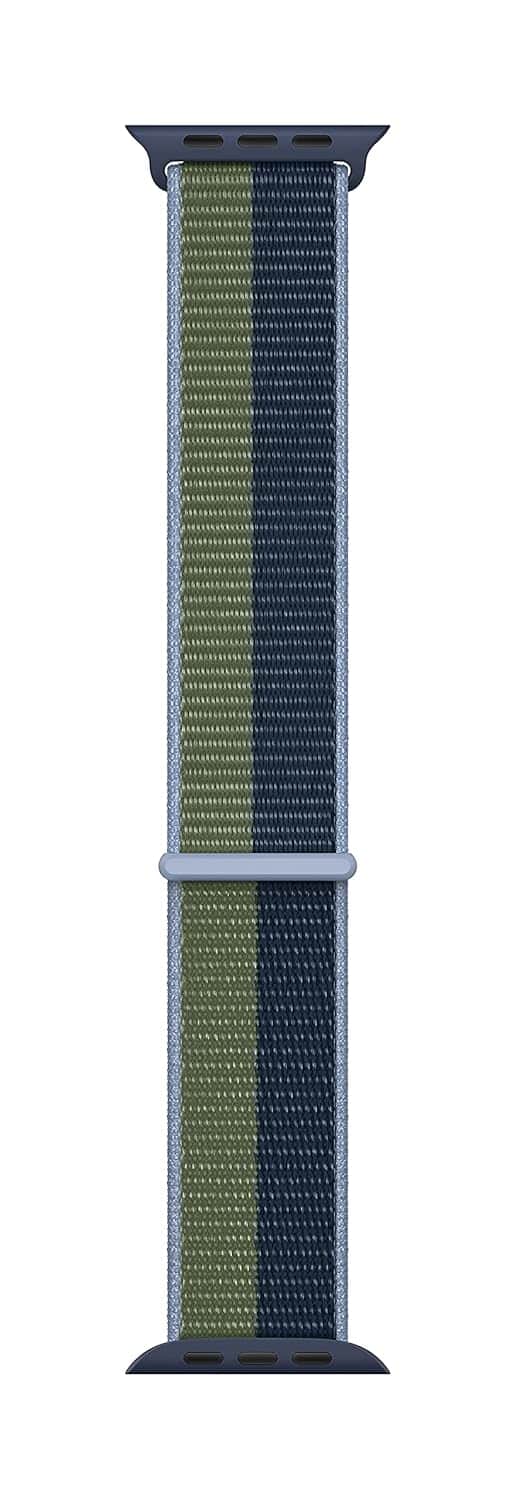 Front. Apple - Apple Watch Band - Sport Loop (45mm) - Abyss Blue/Moss Green - Regular - Blue.