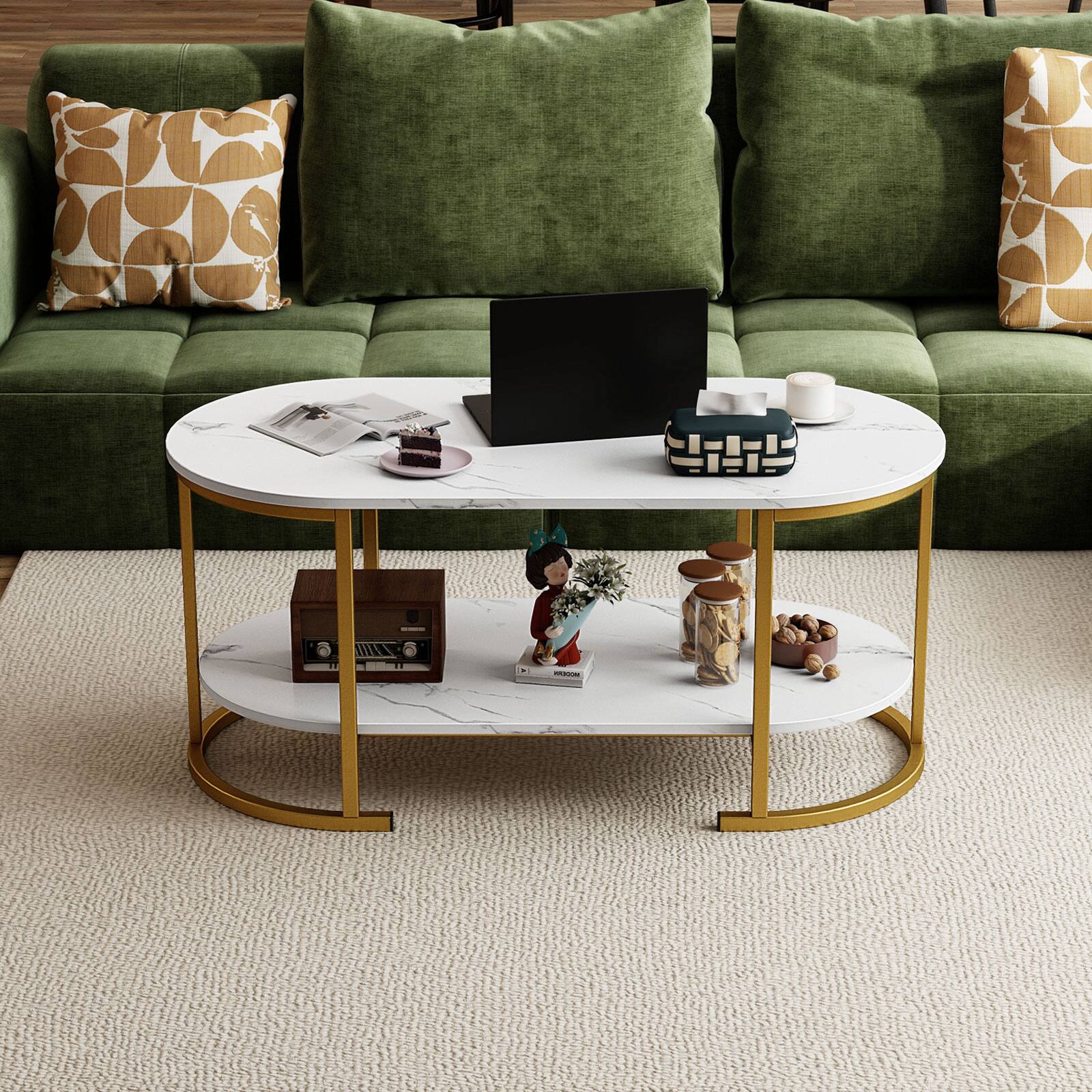 Alt View 3. Gymax - Gymax 2-Tier Wooden Accent Table w/Spacious Tabletop Open Storage Shelf for Room White - White.