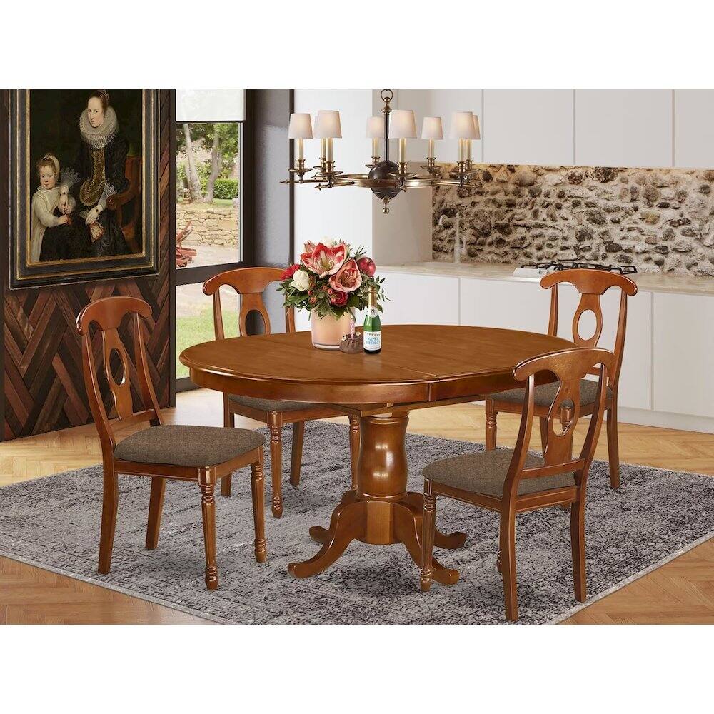 Back. East West Furniture - PONA5-SBR-C 5 Pc Dining room set for 4-Oval Dining Table with Leaf and 4 Styled Dining Chairs - Saddle Brown.