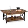 Front. Costway - Coffee Table Industrial 2-Tier W/ Storage Shelf &Storage Shelf for Living Room - Rustic Brown.