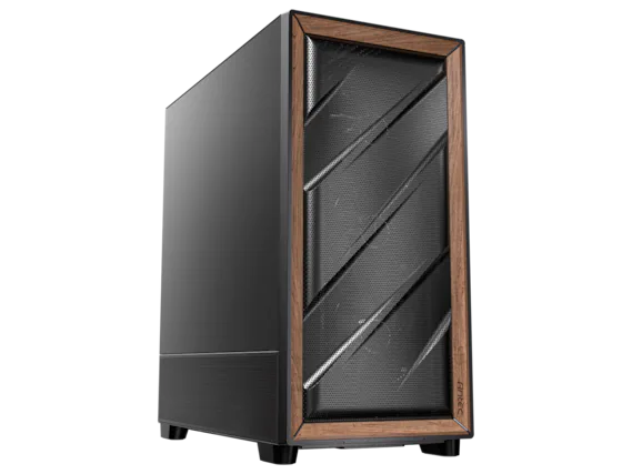 Front. Antec - Antec Flux SE Silent Case, Sound-Dampened, Walnut Front, 5 PWM Fans, USB-C, 420mm Radiator, E-ATX Mid Tower - Walnut.