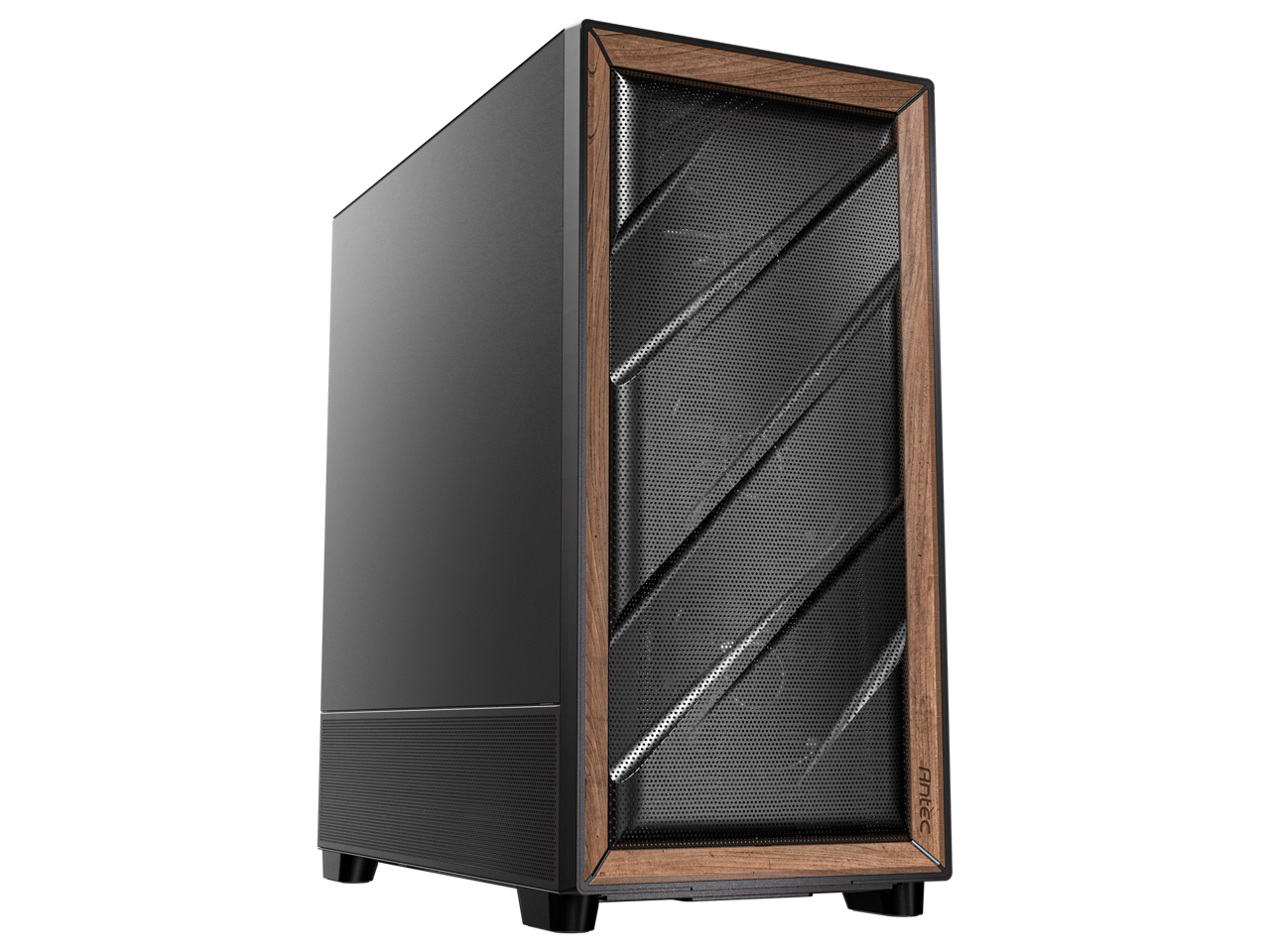 Front. Antec - Antec Flux SE Silent Case, Sound-Dampened, Walnut Front, 5 PWM Fans, USB-C, 420mm Radiator, E-ATX Mid Tower - Walnut.