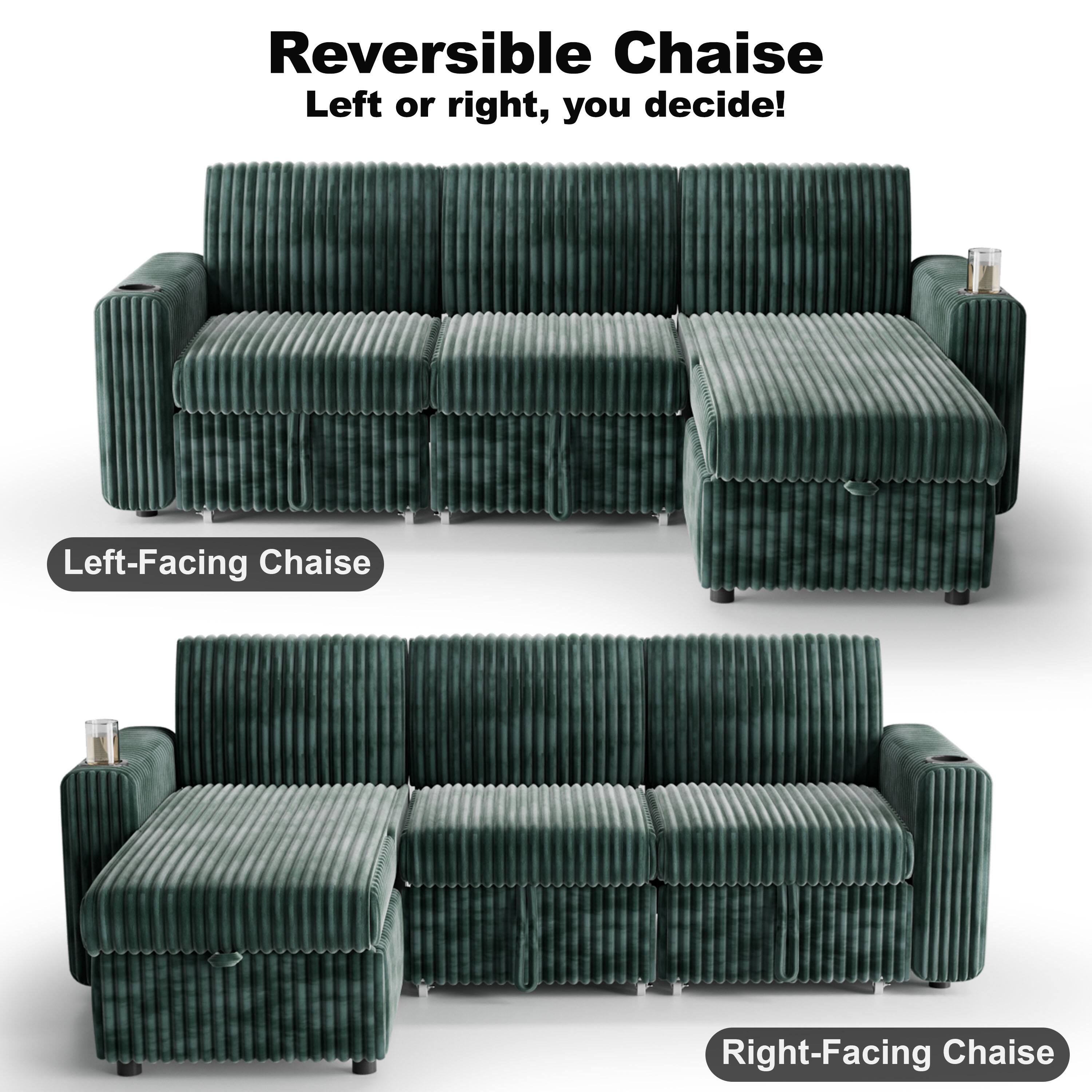 Reversible Chaise  
Left or right, you decide!  

Left-Facing Chaise  
Right-Facing Chaise