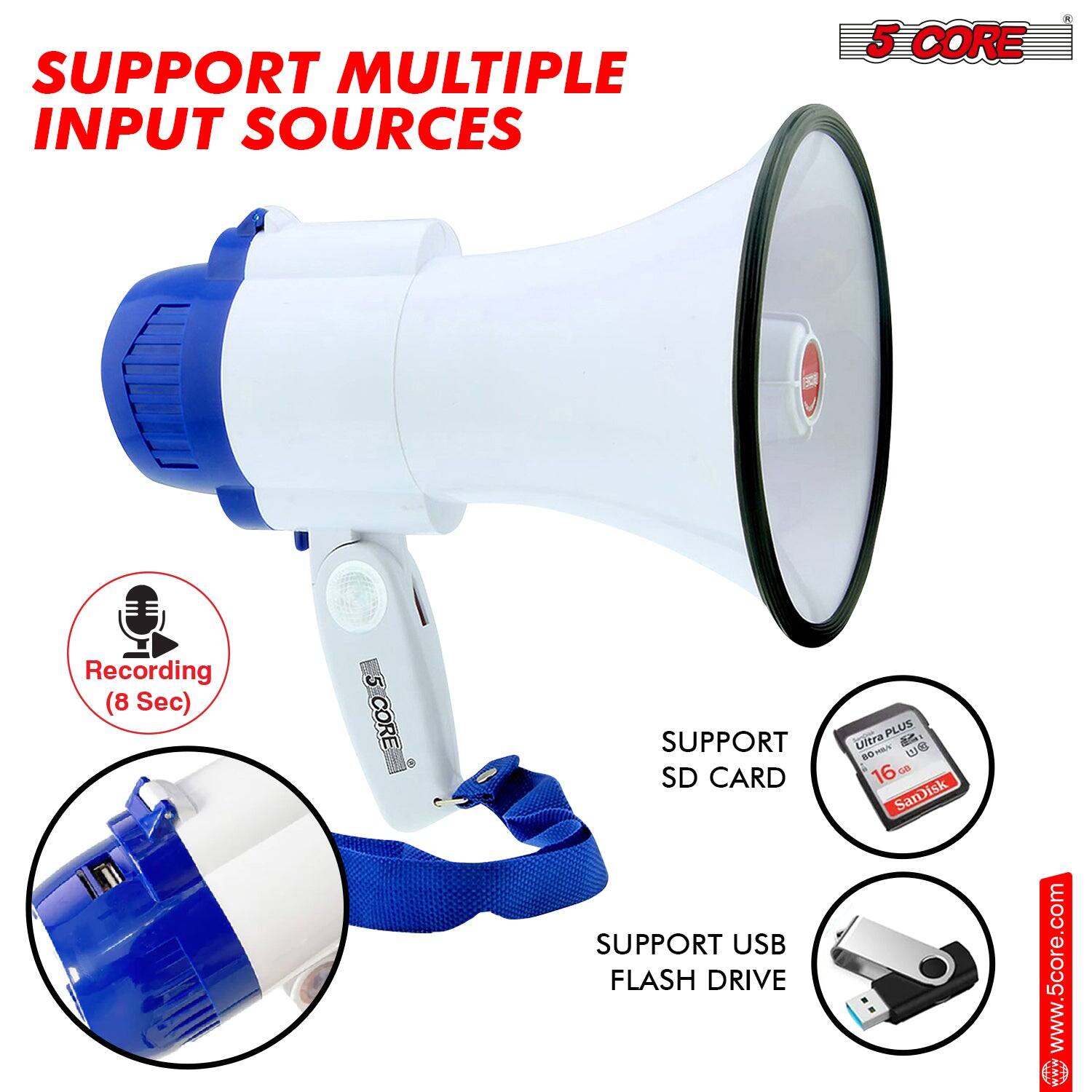 SUPPORT MULTIPLE INPUT SOURCES

5 CORE

Recording (8 Sec)

SUPPORT SD CARD

SUPPORT USB FLASH DRIVE

www.5core.com