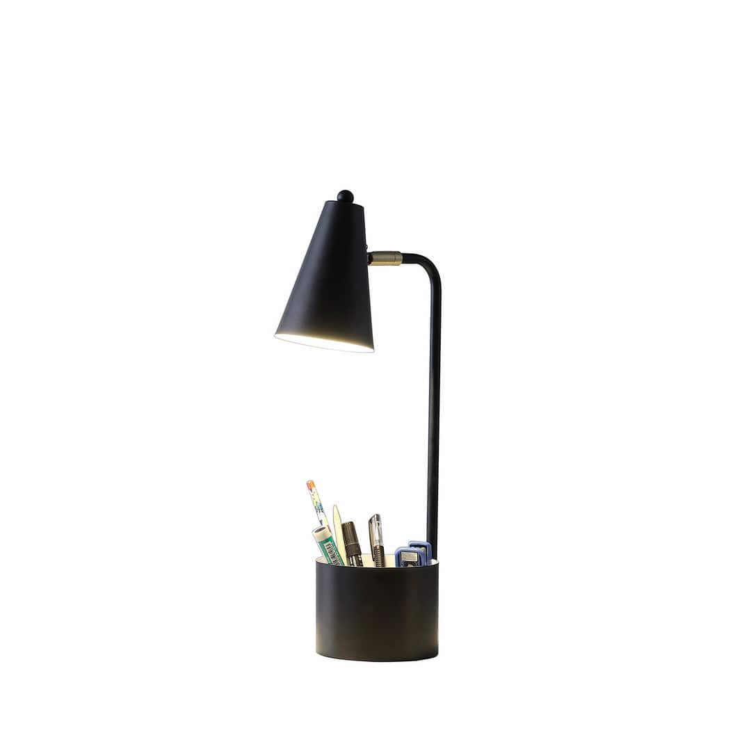 MOOSOO - 19.5" Desk Lamp with Organizer for Students, Metal Task Lamp with Organizer - Black