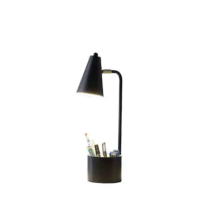 Front. MOOSOO - 19.5" Desk Lamp with Organizer for Students, Black Metal Task Lamp with Organizer - Black.