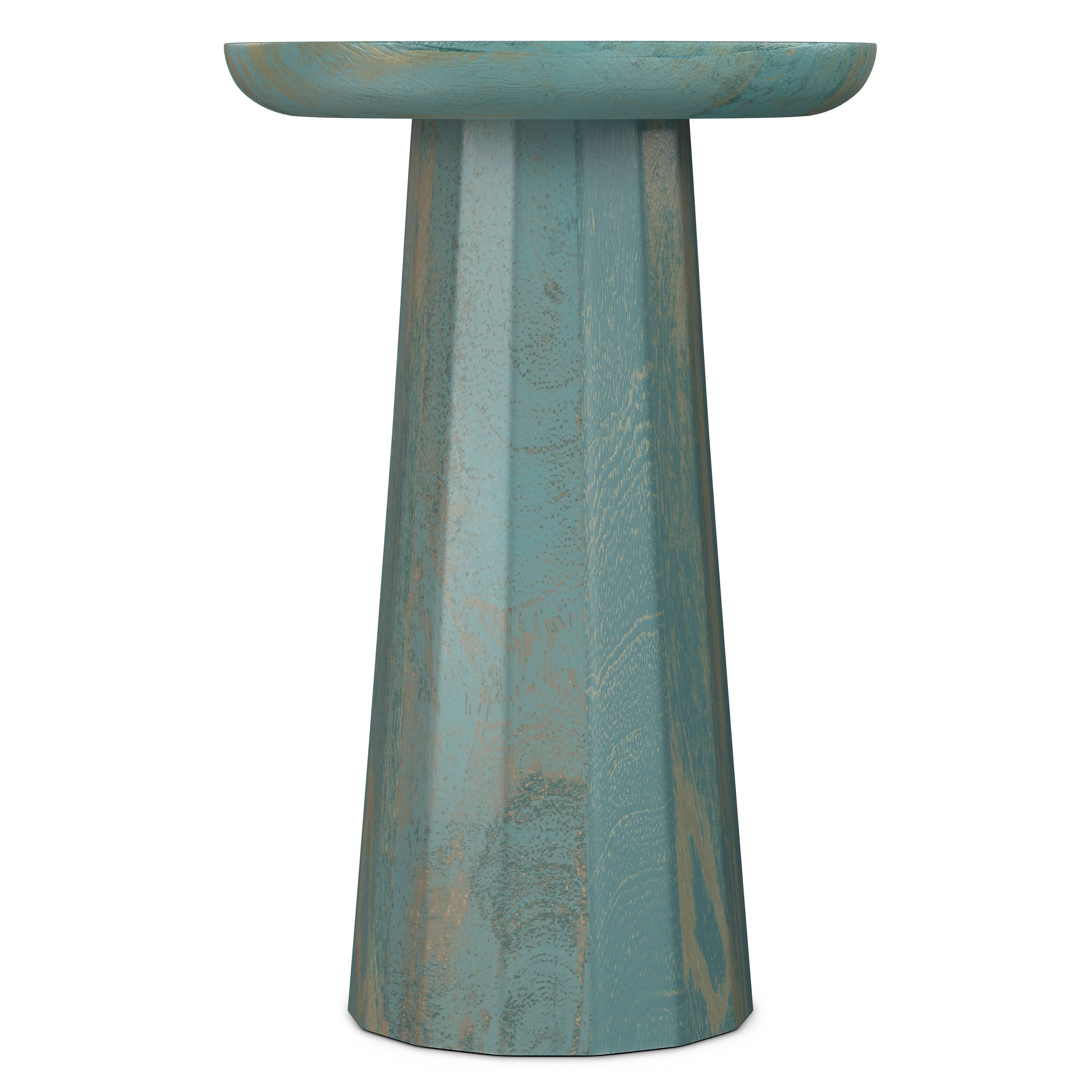 Left. Simpli Home - Dayton 13 inch Wide Solid Mango Wood Wooden Accent Table in Teal Wash - Teal Wash.