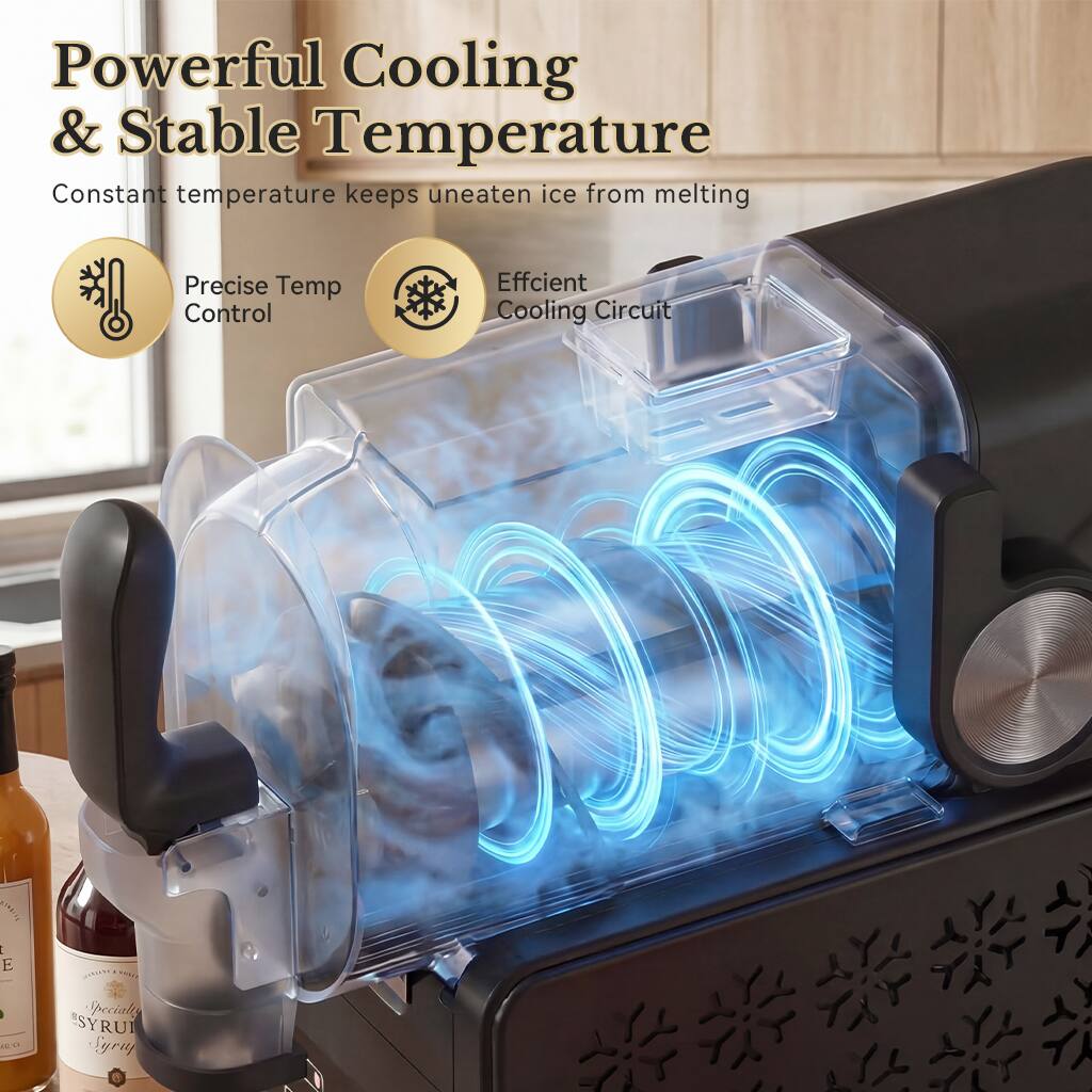 Powerful Cooling & Stable Temperature  
Constant temperature keeps uneaten ice from melting  
Precise Temp Control  
Efficient Cooling Circuit  

CHEy I E DINIINTA - 1 Specially SYRU Syrup