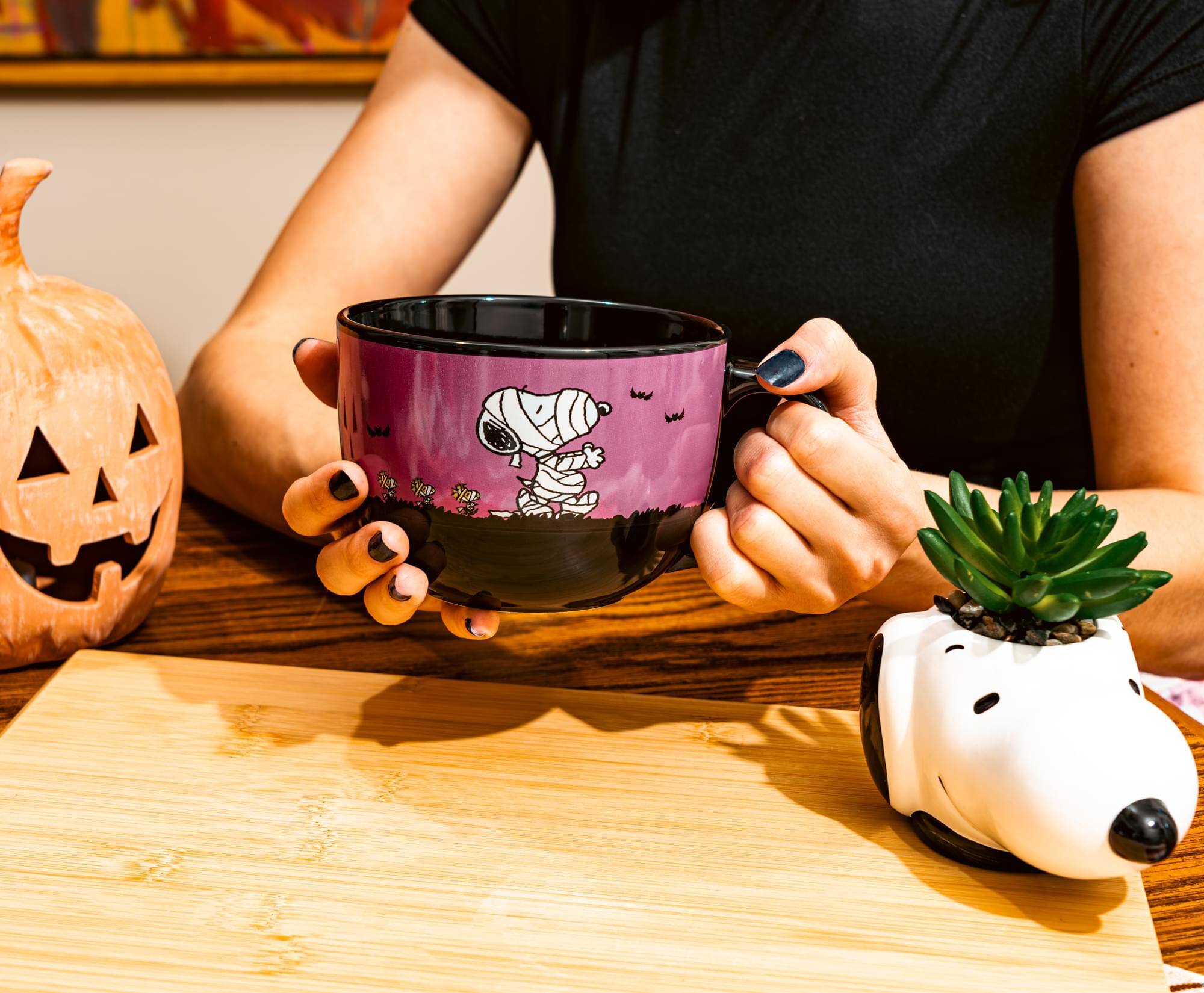 Alt View 4. Silver Buffalo - Peanuts Halloween Mummy Snoopy and Woodstock Ceramic Soup Mug | Holds 24 Ounces - Purple.