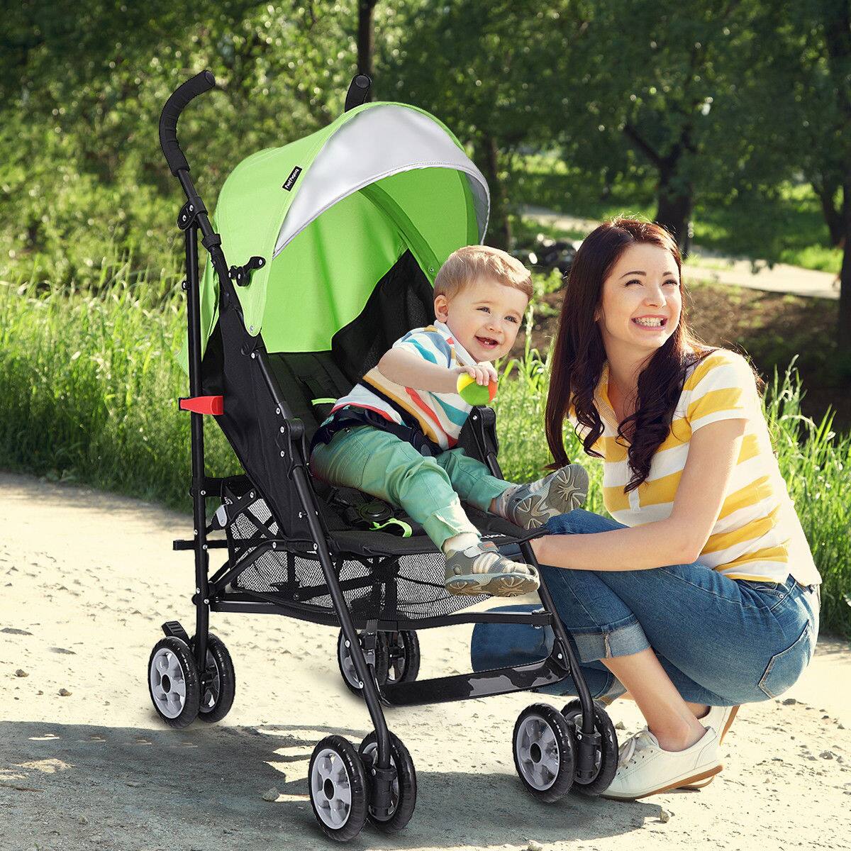 Alt View 1. Costway - Costway Folding Lightweight Baby Toddler Umbrella Travel Stroller with Storage Basket - Green.